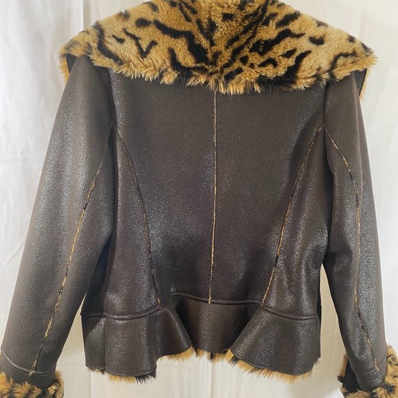 SOLD Incognita Brown Faux Leather Animal Print & Fur Lined Jacket NWOT - Picture 11 of 16